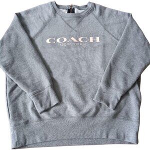 Coach Grey Crewneck Sweater w Coach Logo, 3 Quarter Sleeve & Zipper Back, O/S